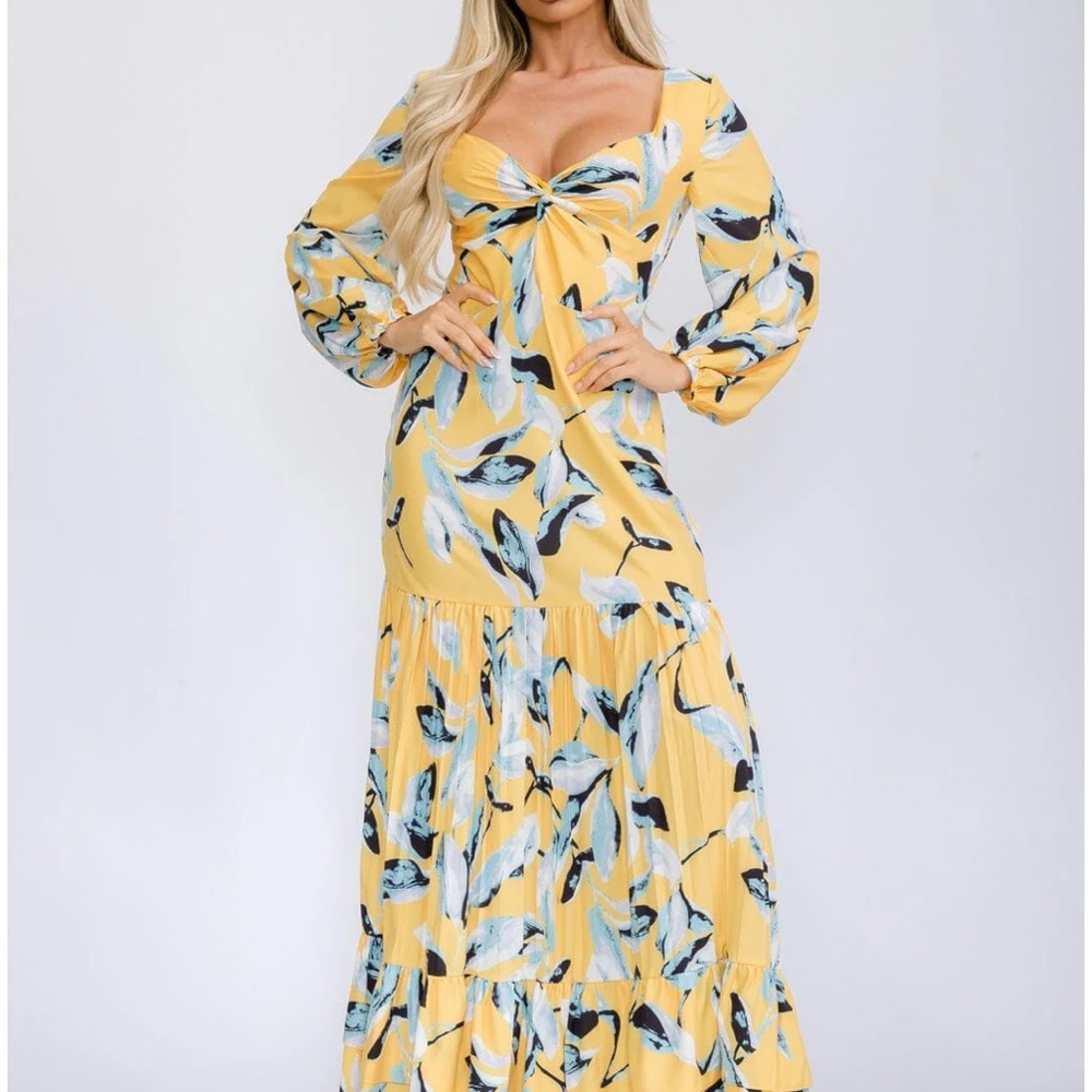 CHICWAYS Women Long Sleeve Tiered Yellow Multi Floral Maxi Dress Size Various - Picture 1 of 15